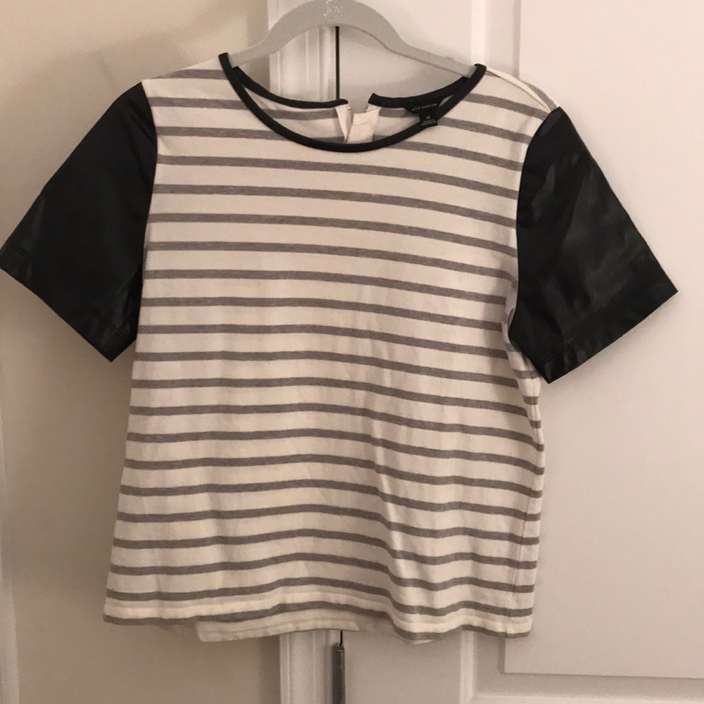Ann Taylor Tee w leather sleeves !!!